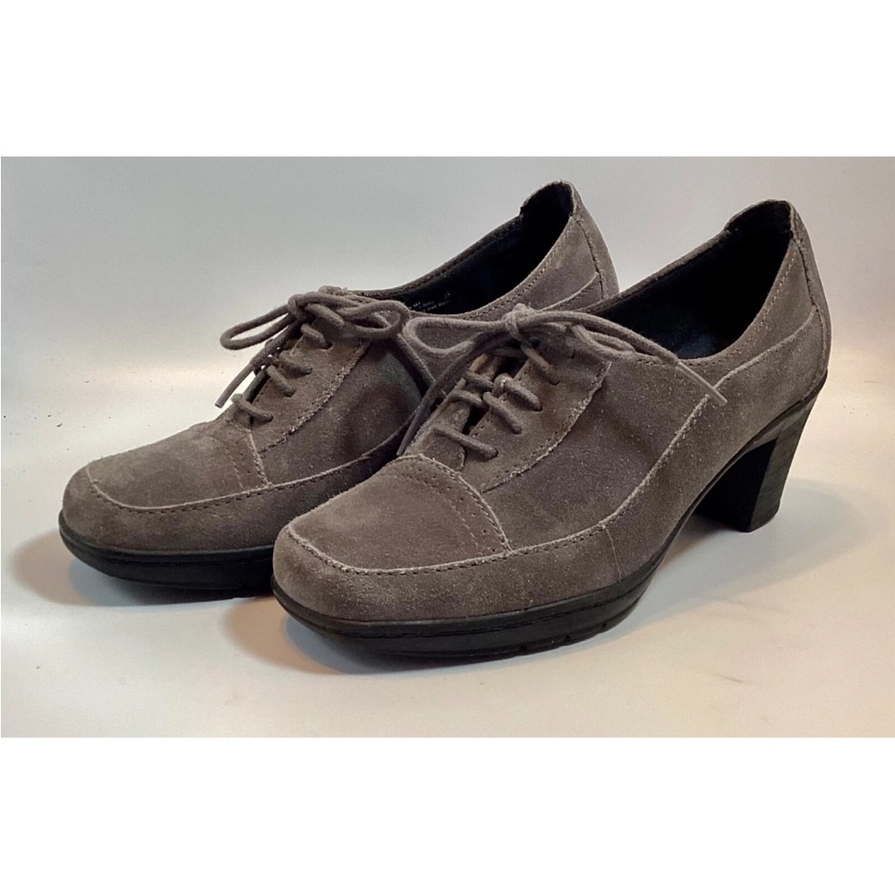 Clarks Bendables Gray Suede Lace-Up Heeled Oxfords | Size 7.5